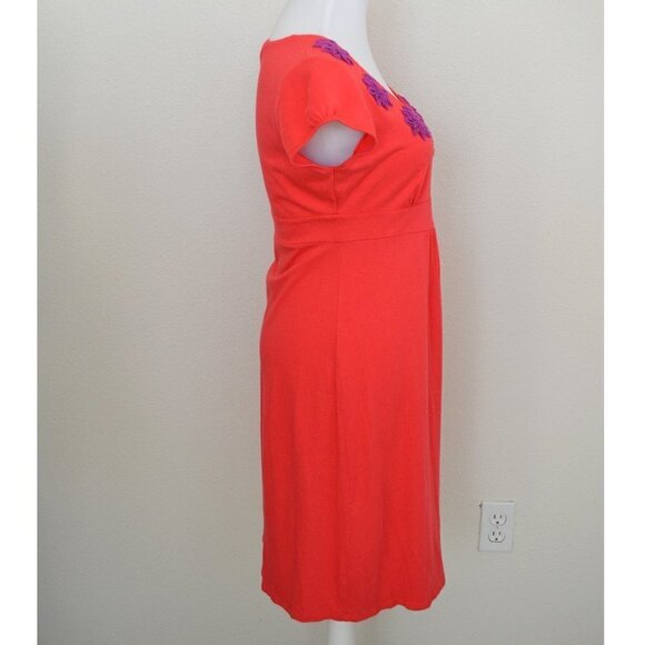 Boden Jersey Coral Dress Purple Flowers 6 - Picture 3 of 8